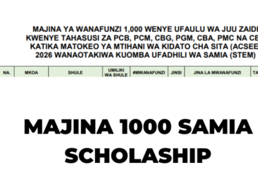 Majina ya Wanafunzi 1,000 Wanaotakiwa Kuomba Ufadhili wa Samia Scholarship (STEM) 2026