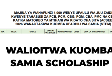 Majina ya Wanafunzi 1,000 Wenye Ufaulu wa Juu Zaidi Walioitwa Kuomba Ufadhili wa Samia Scholarship (STEM) 2026