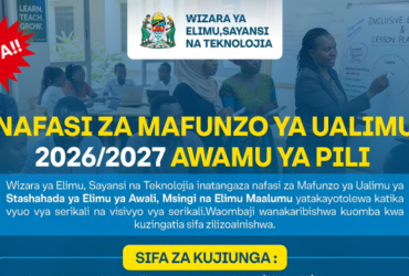 Nafasi za Mafunzo ya Ualimu 2026/2027 Awamu ya Pili – Jinsi ya Kutuma Maombi
