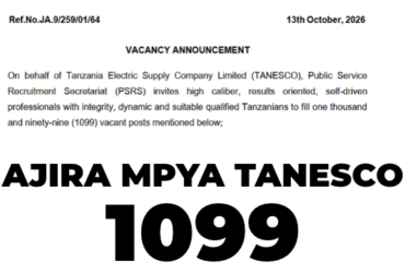 Ajira Mpya TANESCO 2026: Nafasi za Kazi 1099