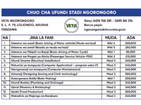 Kozi za VETA Ngorongoro 2026: Muda na Ada