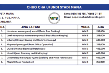 Kozi za VETA Mafia 2026: Muda na Ada