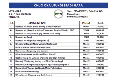 Kozi za VETA Mara 2026: Muda na Ada