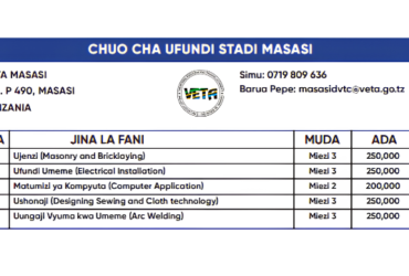 Kozi za VETA Masasi 2026: Muda na Ada
