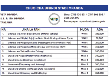 Kozi za VETA Mpanda 2026: Muda na Ada