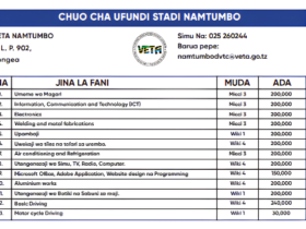 Kozi za VETA Namtumbo 2026: Muda na Ada