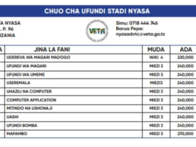Kozi za VETA Nyasa 2026: Muda na Ada
