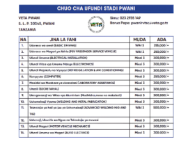 Kozi za VETA Pwani 2026: Muda na Ada